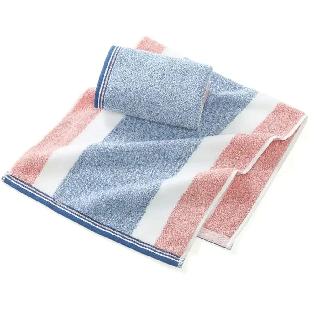 Striped Pattern Hand Towel Set of 2 100% Cotton Terry Soft 13 x 29in Pink & Blue